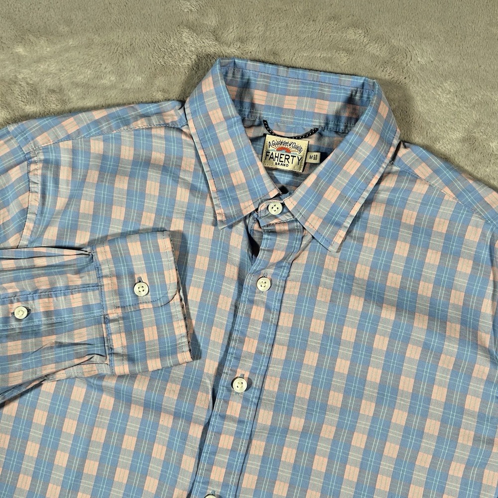 Faherty The Movement Shirt Men Medium Pink Blue Ponderosa Plaid Button Down Long